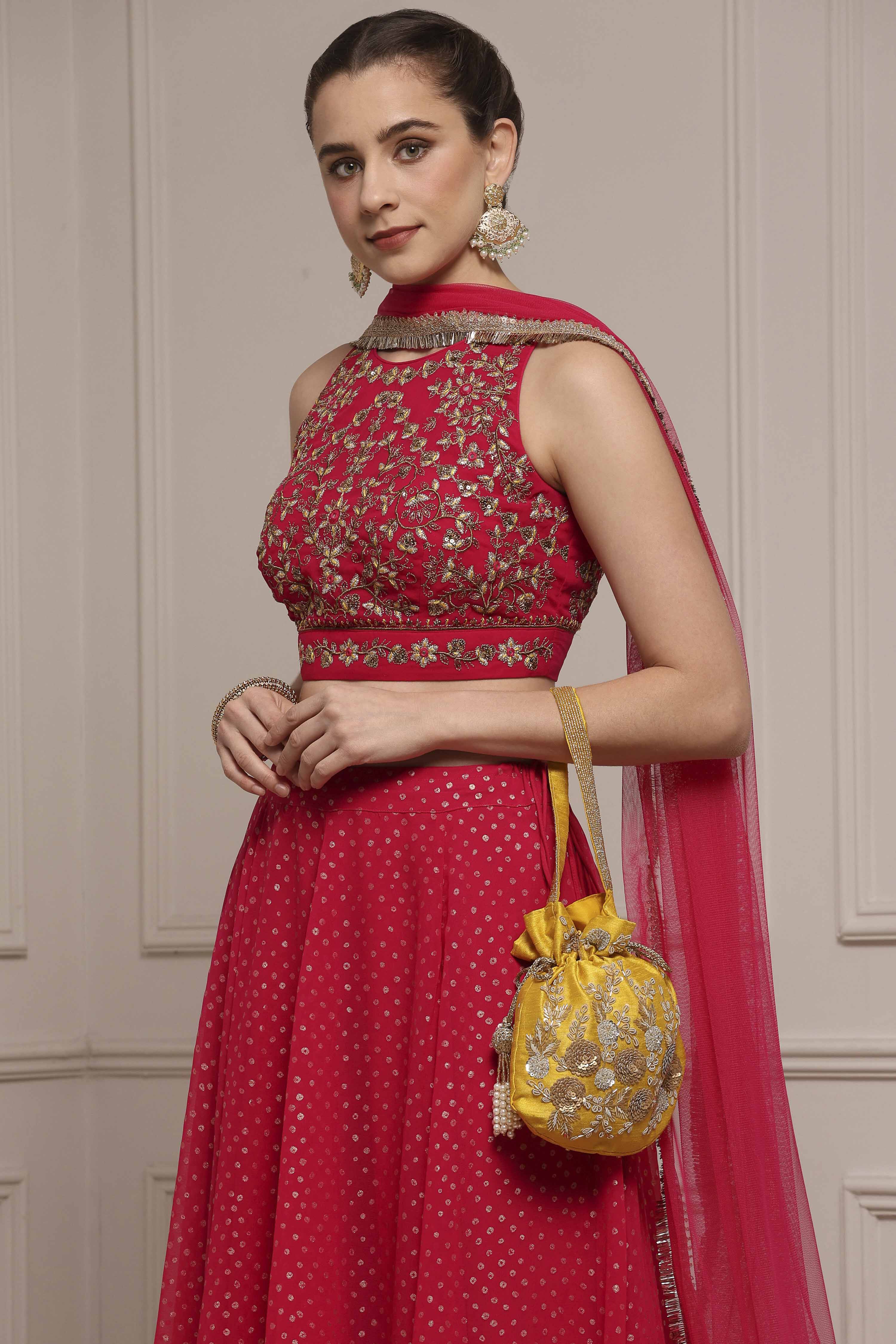 Fuchsia Polyester Printed Lehenga Set image number 7