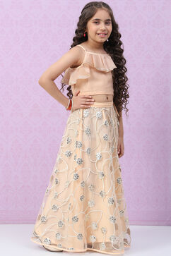 Off White Art Silk Layered Lehenga Set image number 5