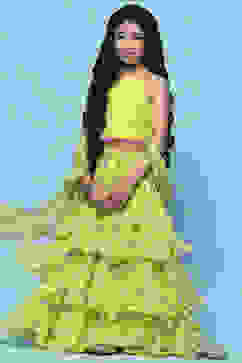 Lime Yellow Lehenga with Strappy Blouse & Cascade Dupatta image number 0