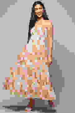 Off White Polyester Tiered Dress image number 5