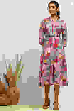 Grey Floral Printed A-Line Dress image number 5