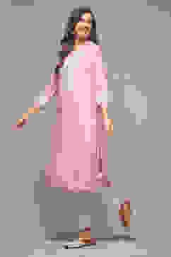 Pink Cotton Straight Embroidered Kurta image number 0