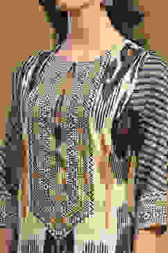 Beige Geometric Printed Asymmetric Kurta Set image number 1