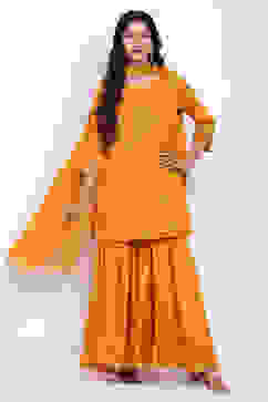 Yellow Art Silk Kurta Garara Suit Set image number 0