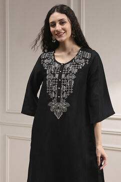Black Textured Straight Kurta Pants Set image number 1