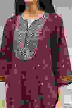 Rust and Blue Cotton Printed A-Line Suit Set image number 1