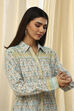 Blue Cotton Printed Straight Shirt image number 1
