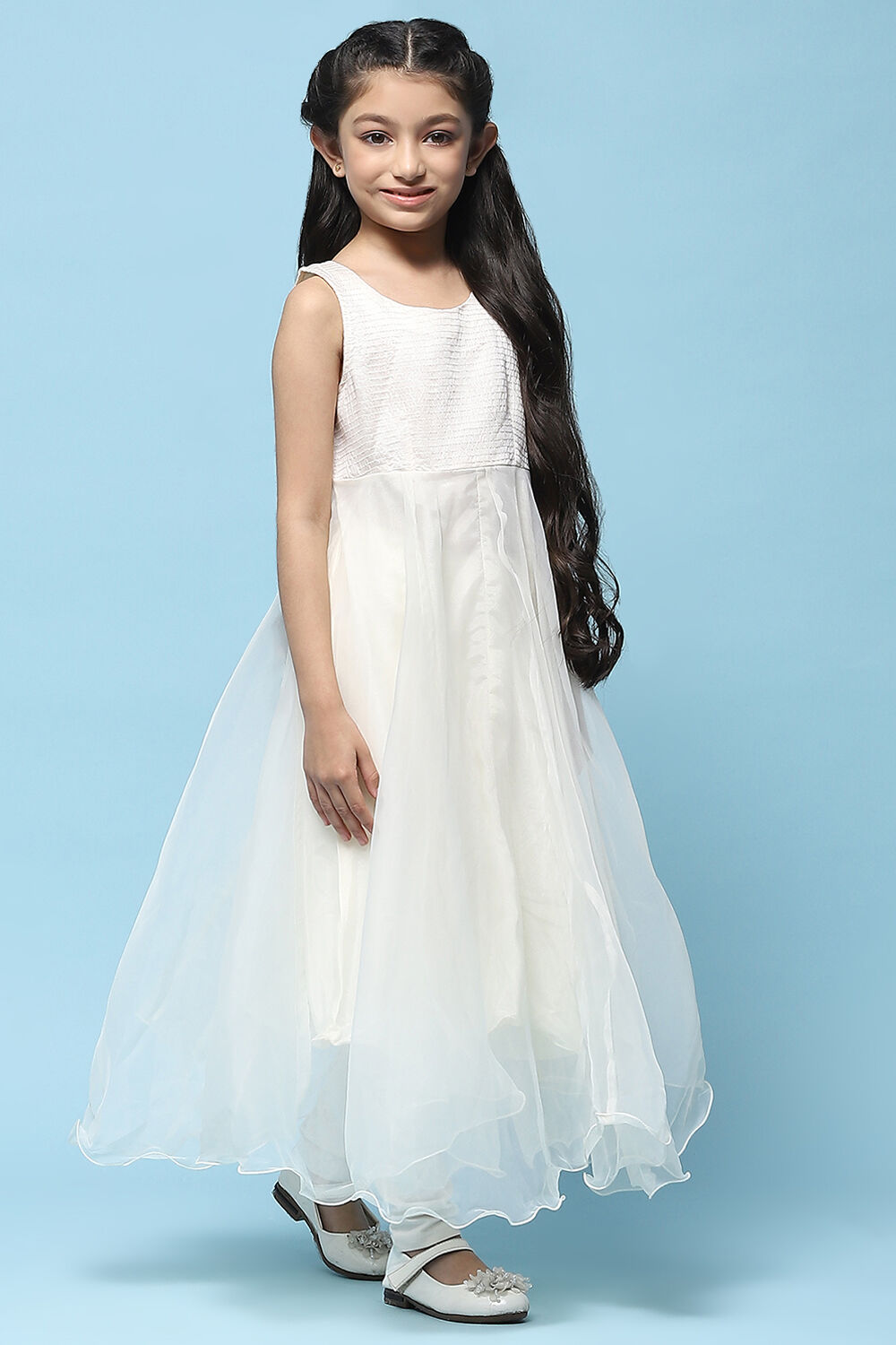 Ivory Cotton Blend Flared Kurta Churidar Suit Set Suit Set image number 8