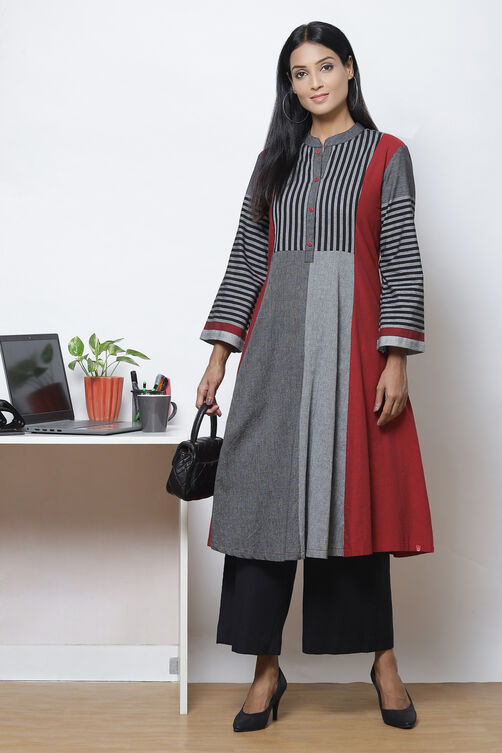 Black Straight Cotton Fusion Wear 2 Piece Set image number 4