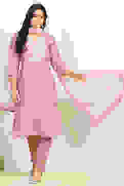 Pink Cotton Embroidered Unstitched Suit Set image number 1