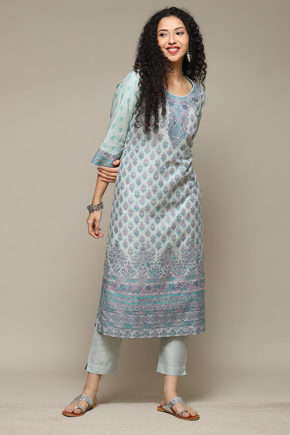 Peach Cotton Blend Straight Yarndyed Kurta Suit Set image number 0