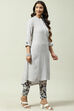 White Blue Cotton Asymmetric Kurta Set image number 5