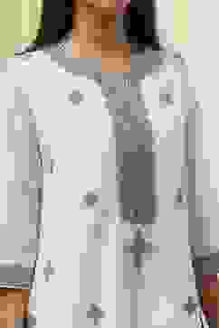 Off-White Embroidered Straight Suit Set image number 1