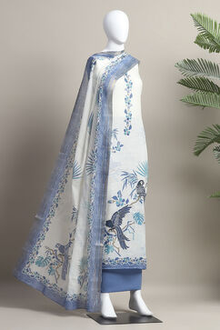 Blue Linen Unstitched Suit Set image number 4