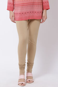 Camel Cotton Blend Solid Churidar image number 0