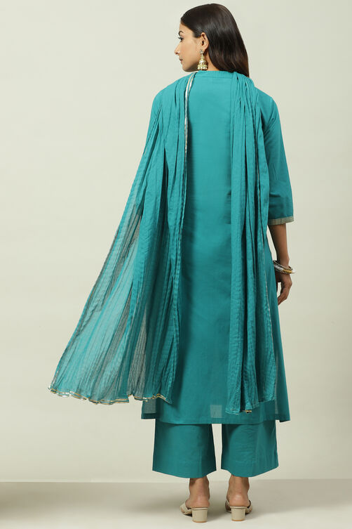 Mustard Printed Cotton Straight Kurta Palazzo Suit Set image number 4