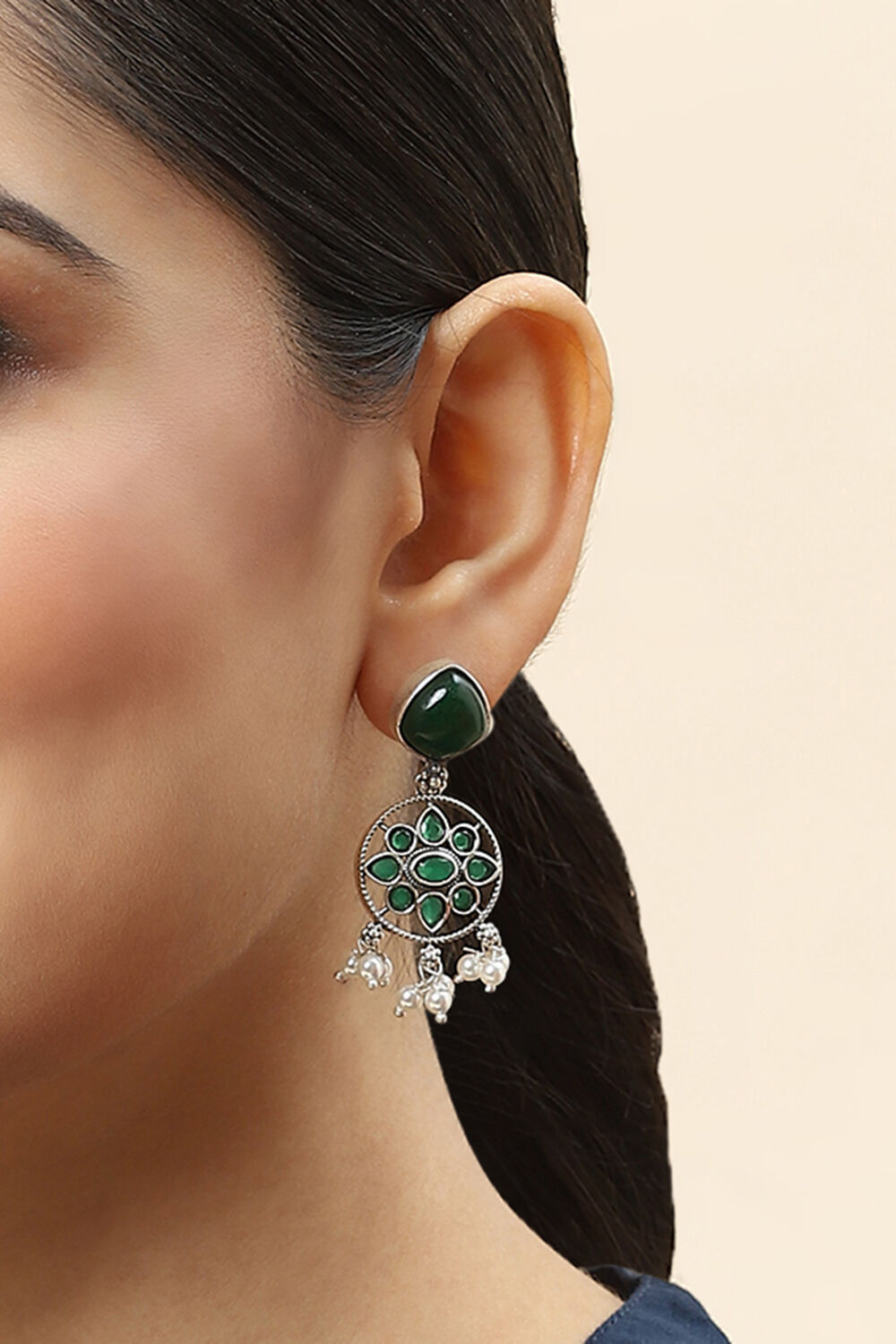 Green 925 Sterling Silver Earrings image number 1