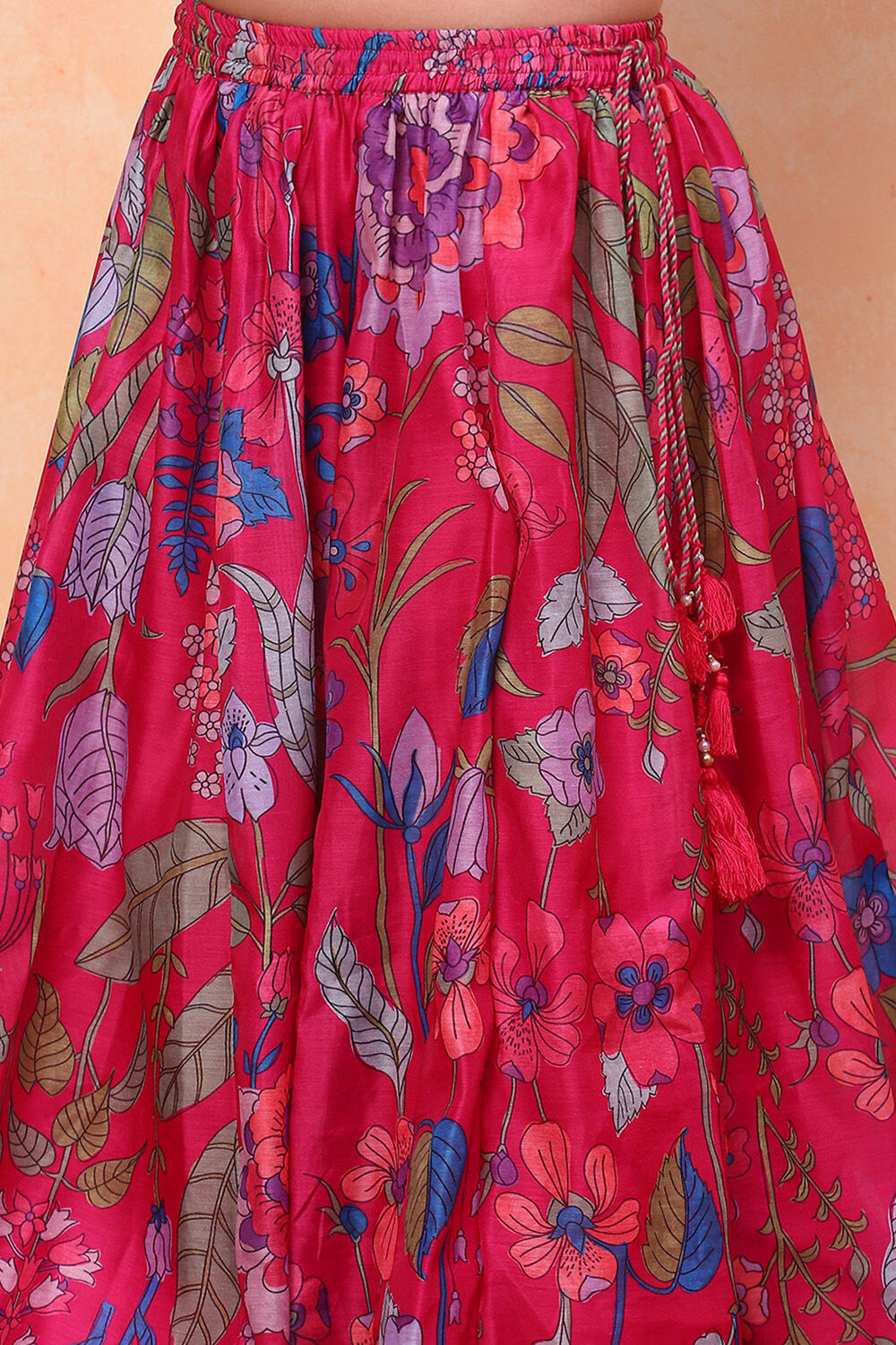 Pink Poly Chanderi Floral Printed Lehenga Set image number 2