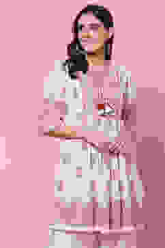 Ecru Poly Cotton Flared Short Yarndyed Kurti image number 0