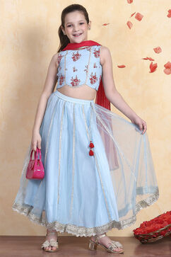 Sky Blue Cotton Lehenga Set image number 0