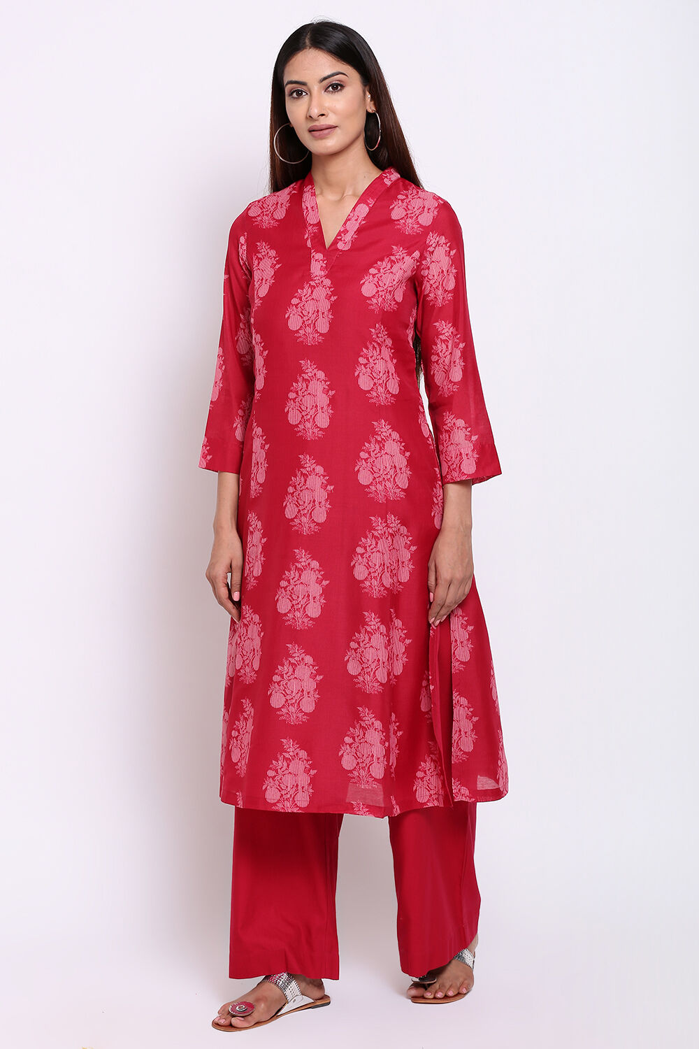 Pink Art Silk Kurta Pants Set image number 2