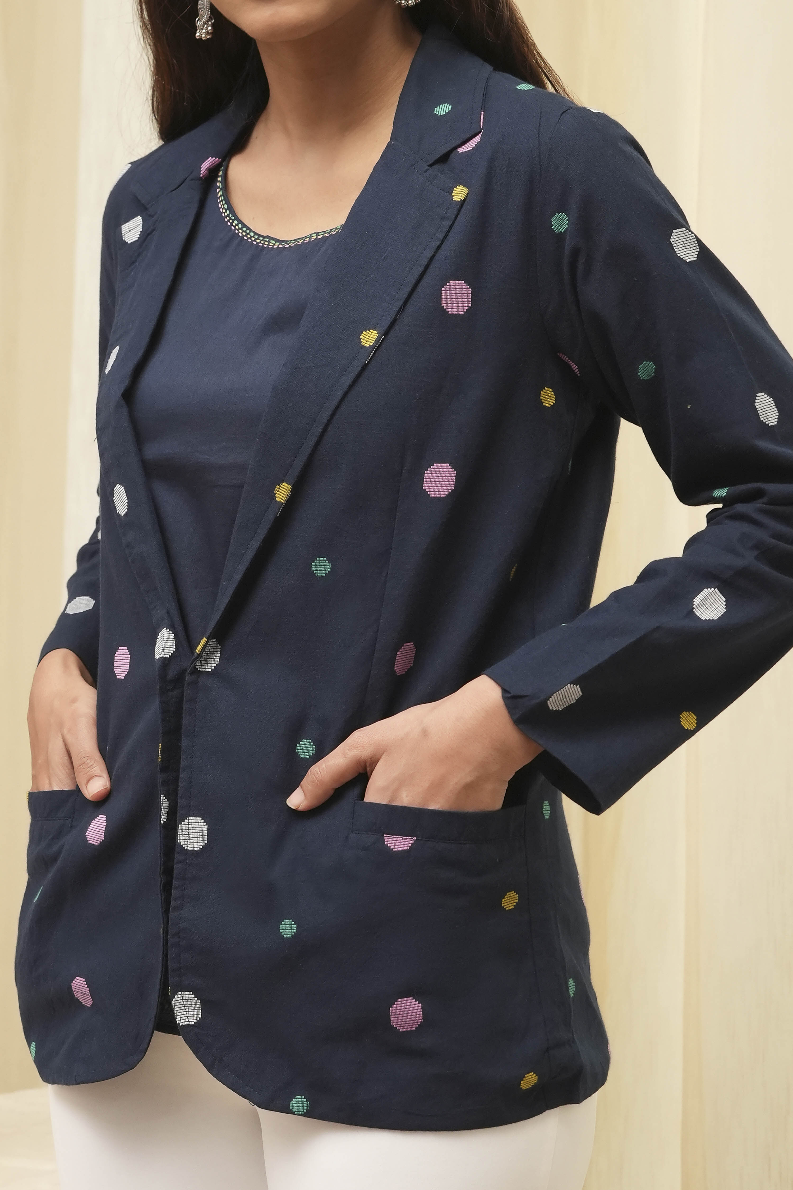 Navy Cotton Straight Yarndyed 2 Piece Set image number 1