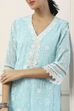 Sky Blue Cotton Floral Embroidered Straight Suit Set image number 1