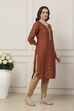 Orange All-Over Floral Printed Straight Kurta image number 4