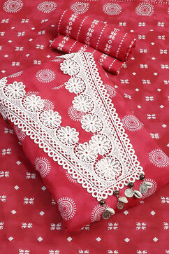 Red Cotton Unstitched Suit Set image number 3