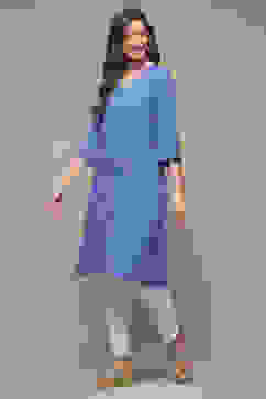 Electric Blue Viscose Straight Printed Kurta image number 0