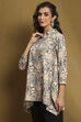 Beige and Grey Cotton Printed Straight Short Kurta image number 2