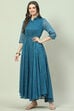 Teal Art Silk Flared Printed Dress image number 0