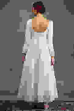 Rohit Bal Cream-Toned Silk Chanderi Floral Anarkali Suit Set image number 3