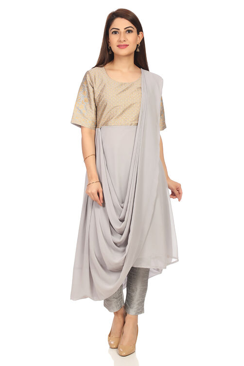 Wine Art Silk Anarkali Kurta Slim Pant Suit Set image number 0