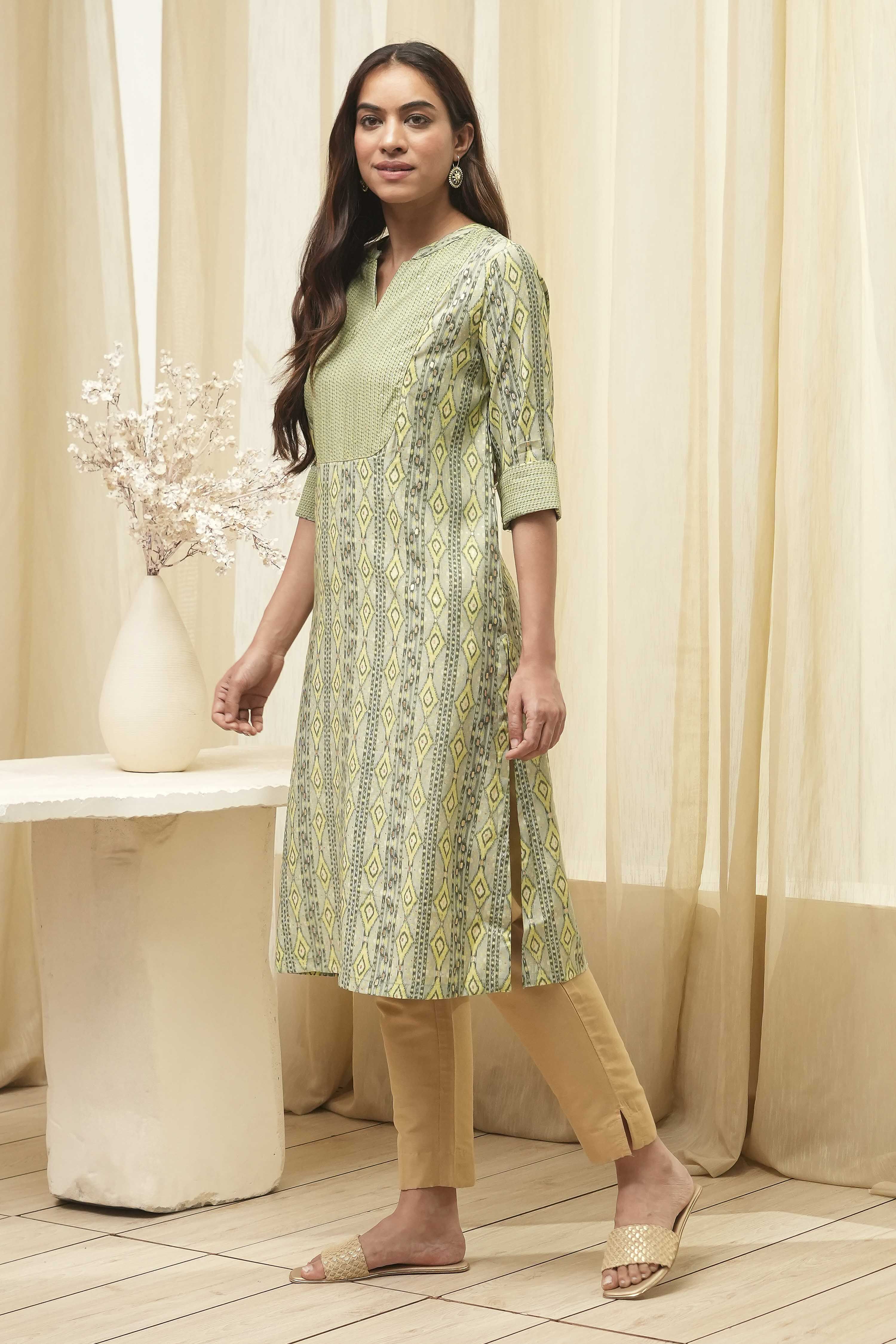 Green Poly Viscose Straight Printed Kurta image number 3