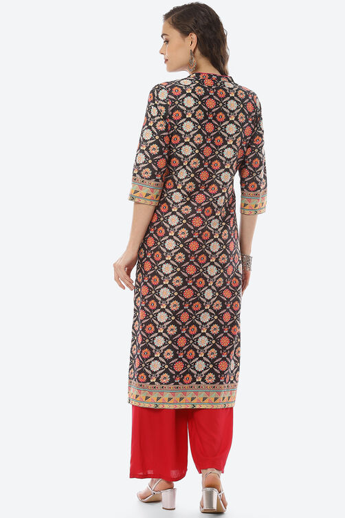 Black Cotton Straight Kurta image number 4