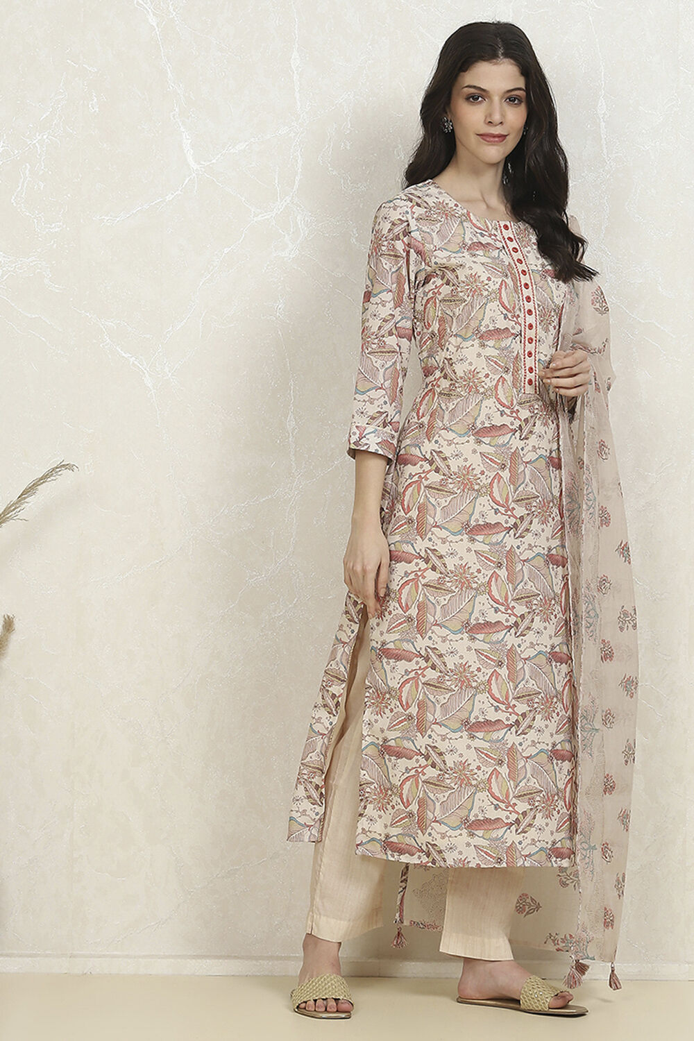 Military Green Cotton Unstitched Suit Set image number 6