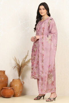 Purple Muslin Unstitched Suit Set image number 4