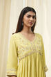 Lime Modal Blend Embroidered Gathered Suit Set image number 1