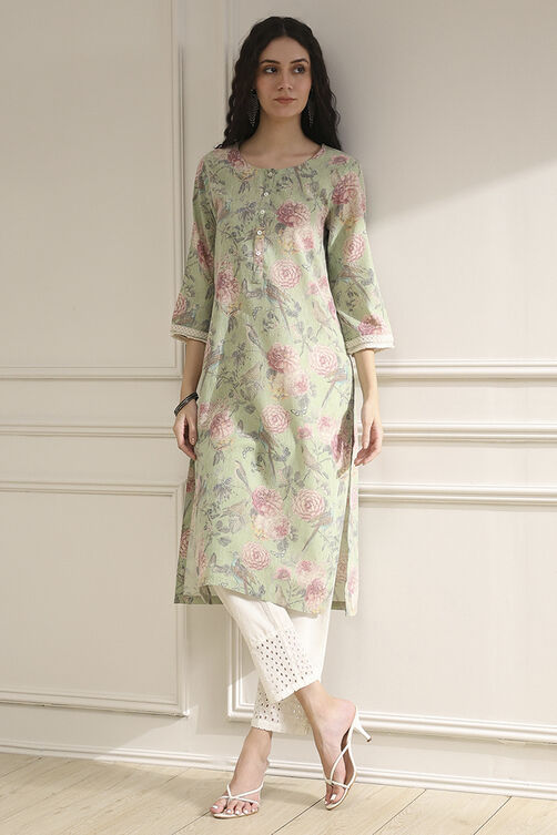 Yellow Cotton Blend Printed Straight Kurta image number 0