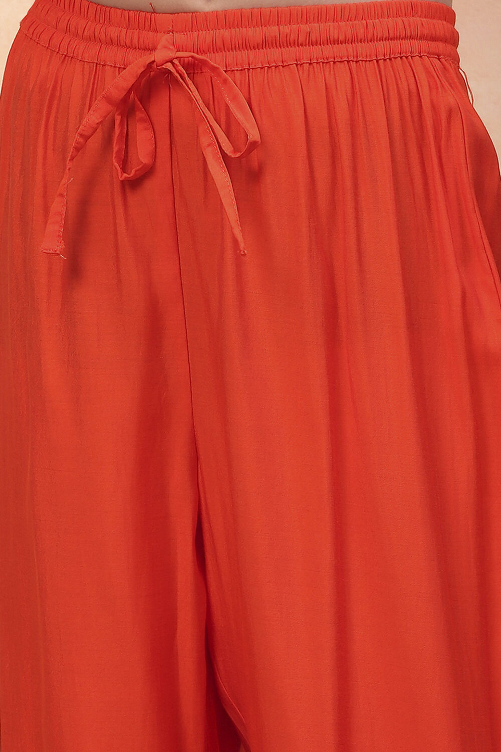 Orange Viscose Floral Printed Festive Tiered Suit Set image number 2