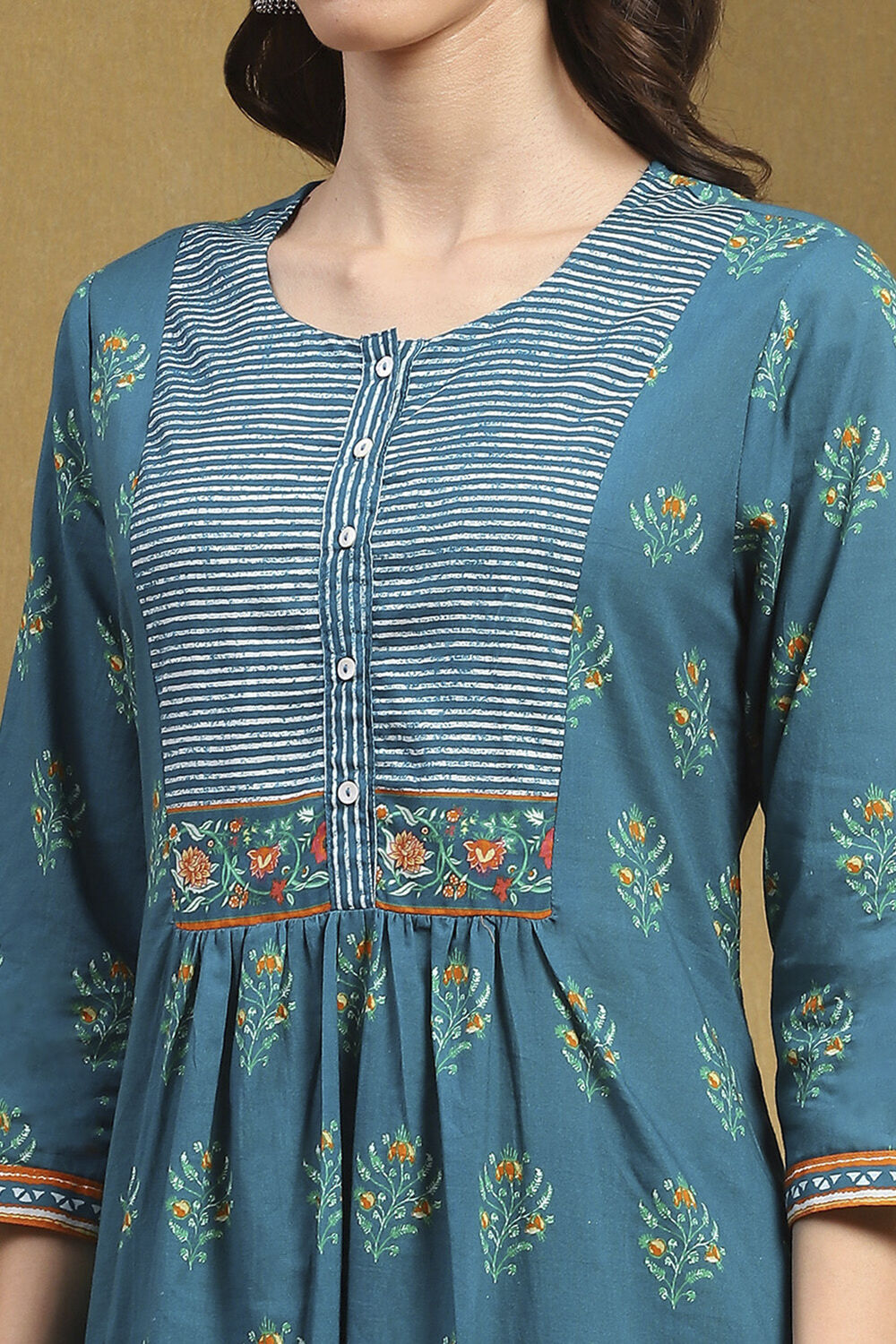 Blue Cotton Straight Suit Set image number 1