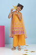 Orange Cotton Printed Straight Suit Set