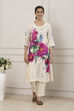 White & Pink Floral Printed Straight Suit Set image number 6