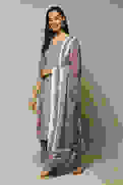 Grey Modal A-Line Kurta Palazzo Suit Set image number 5