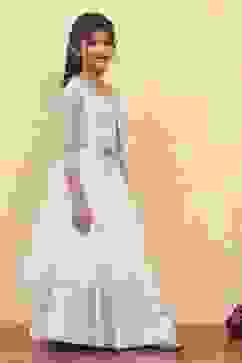 White Polyester Dyed Kalidar Lehenga Set image number 5