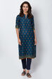 Navy Blue Cotton Straight Printed Kurta image number 0