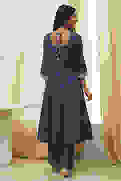 Blue Cotton Foil Printed Anarkali Suit Set image number 4