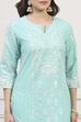 Sea Green Cotton Straight Kurta Pants Suit Set image number 1
