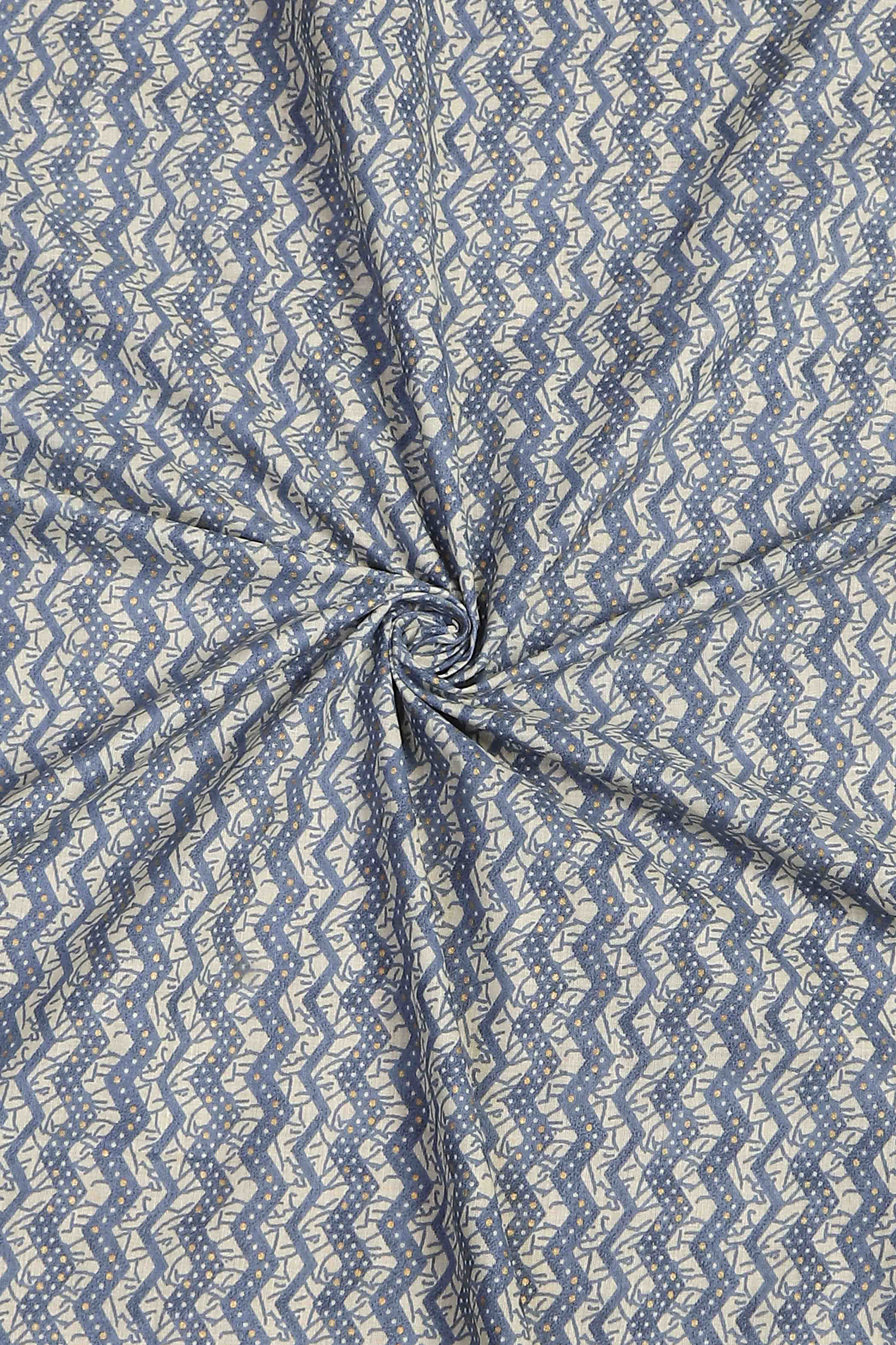 Blue Cotton Unstitched Suit Set image number 2
